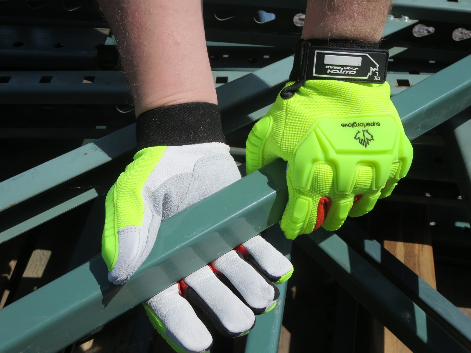 #MXGCEHVB Superior Glove® Clutch Gear® Hi-Viz Anti-Impact Goat-Grain Mechanics Glove